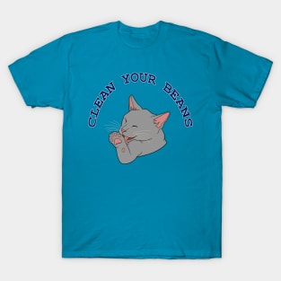 Clean Your Beans Gray Cat Pun T-Shirt